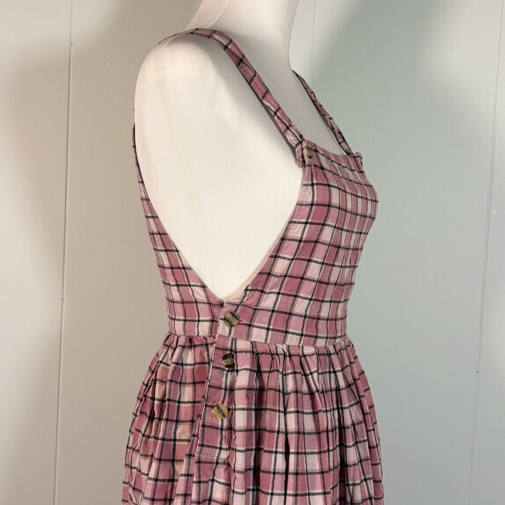 90s Plaid Pink Pinafore Dress Women’s S Cotton Sleeveless Midi Prairie Cottage‎ - Picture 5 of 11